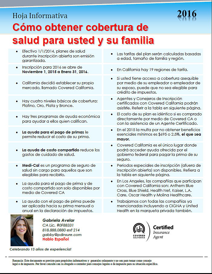 Health Insurance flyer in Spanish page 1